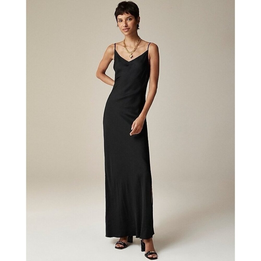 J Crew Womens Slip Dress Sz 6 Black V-neck Maxi Cupro Blend Crepe Minimalist